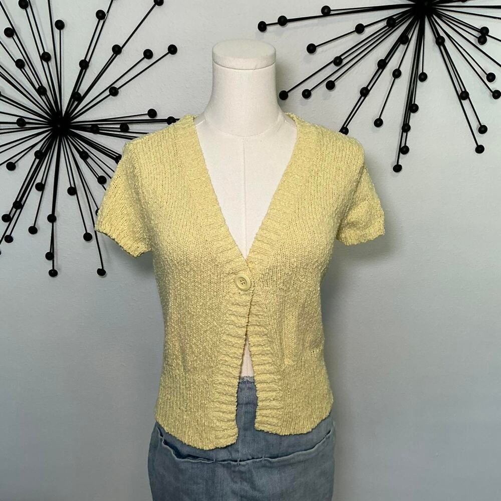New York & Company yellow knit cardigan short sleeve button front XS